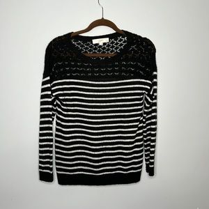 LOFT Petite Black and White shimmery Striped long sleeve Sweater, Size LP